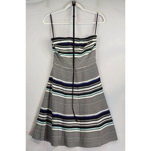 White House Black Market Dress Womens 4 Blue White Striped Sun Dress with Belt
